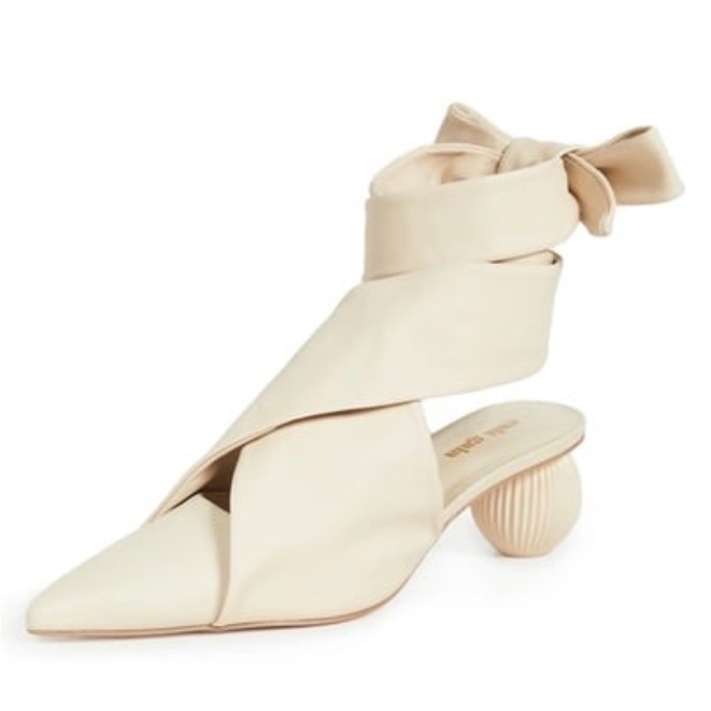 Cult Gaia Cream Sculptural Heels with Ankle Tie